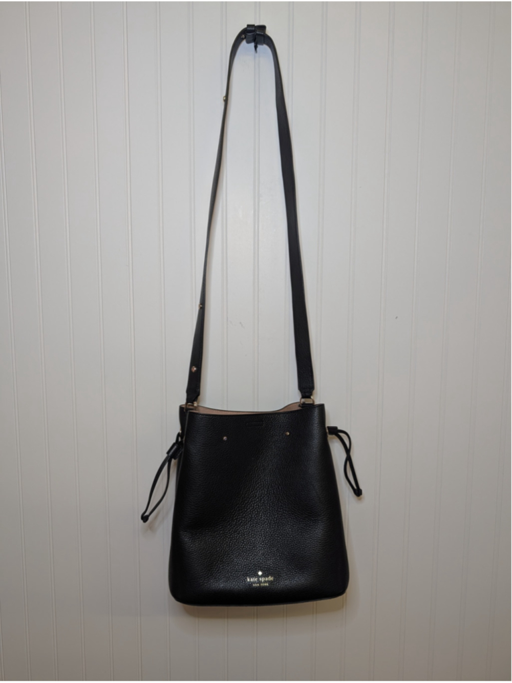 Kate Spade Marti Large Bucket Bag Black Pebbled Leather Crossbody Shoulder Purse - Picture 8 of 11